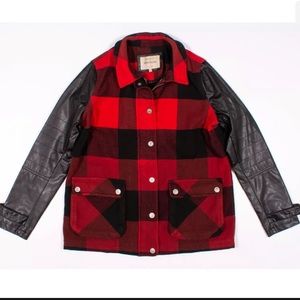 River Island Plaid Coat Faux Leather Sleeves